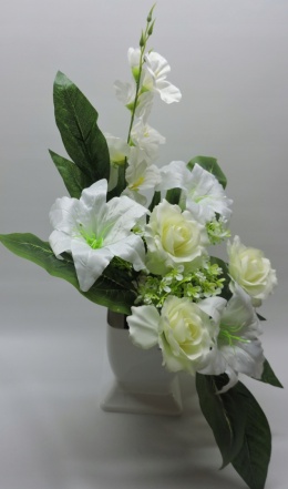 Stroik na cmentarz do wazonu z kwiató sztucznych Kwiaty piękne pomnik